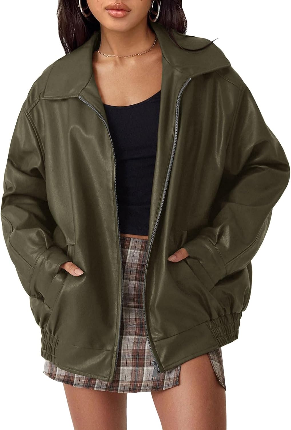 Women's Loose-Fit Faux Leather Jacket (Autumn/Winter)