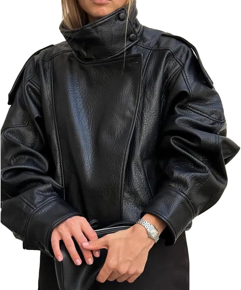 Women's Faux Leather Jacket: Casual Autumn Zip-Up Outerwear, Racing/Baseball-Style Moto Jacket