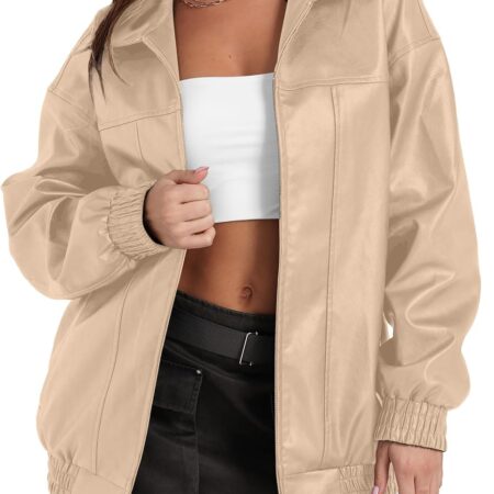 Women's Loose-Fit Faux Leather Biker-Style Bomber Jacket (2026 Autumn Fashion/Winter Wear)