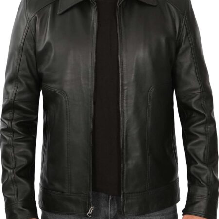 Men's Vintage Genuine Sheepskin Motorcycle Jacket – Classic Shirt-Collar Design