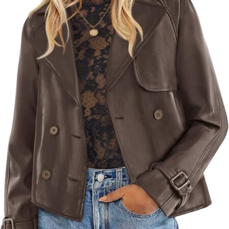 Women's Faux Leather Moto Jacket With Lapel Collar