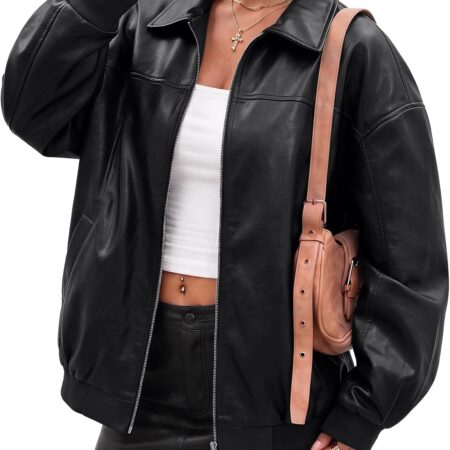 Women's Loose-Fit Faux Leather Zip-Up Bomber Jacket (2026 Model)