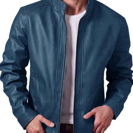 Men's Stand-Collar Faux Leather Biker Jacket