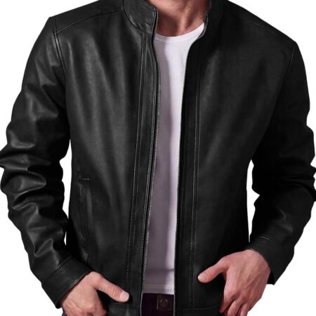 Men's Stand-Collar Faux Leather Motorcycle Jacket