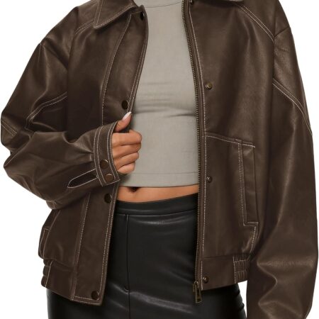 Women's Loose-Fit Faux Leather Jacket (Autumn/Winter Outfit)