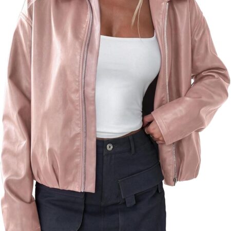 Women's Faux Leather Biker-Style Cropped Jacket (Autumn Style)