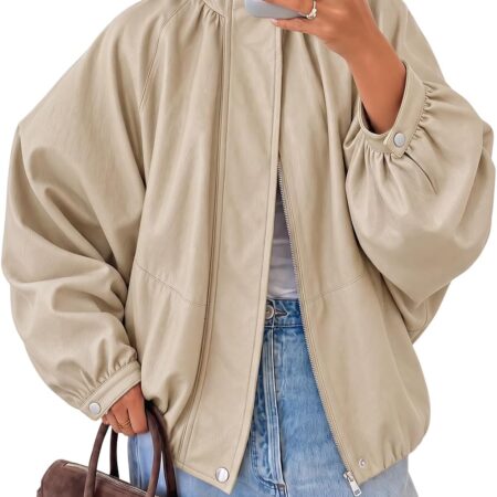 Women's Faux Leather Bomber Jacket (Long Sleeves / Zip-Up / Autumn Style)