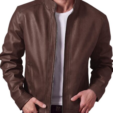 Men's Stand-Collar Faux Leather Biker Jacket