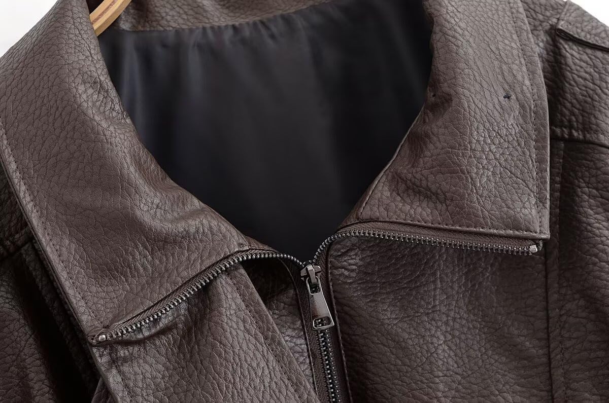 Women's Black Faux Leather Jacket Faux Leather Jacket (Lychee-Grain Texture / Stand Collar / Long Sleeves / Casual Style) - Image 2