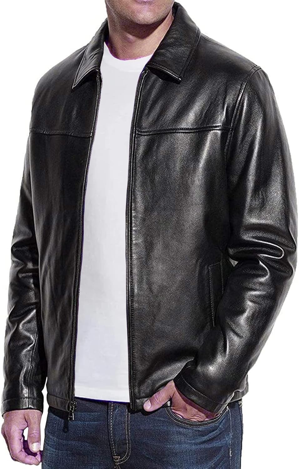 Men's Classic Biker-Style Genuine Sheepskin Jacket