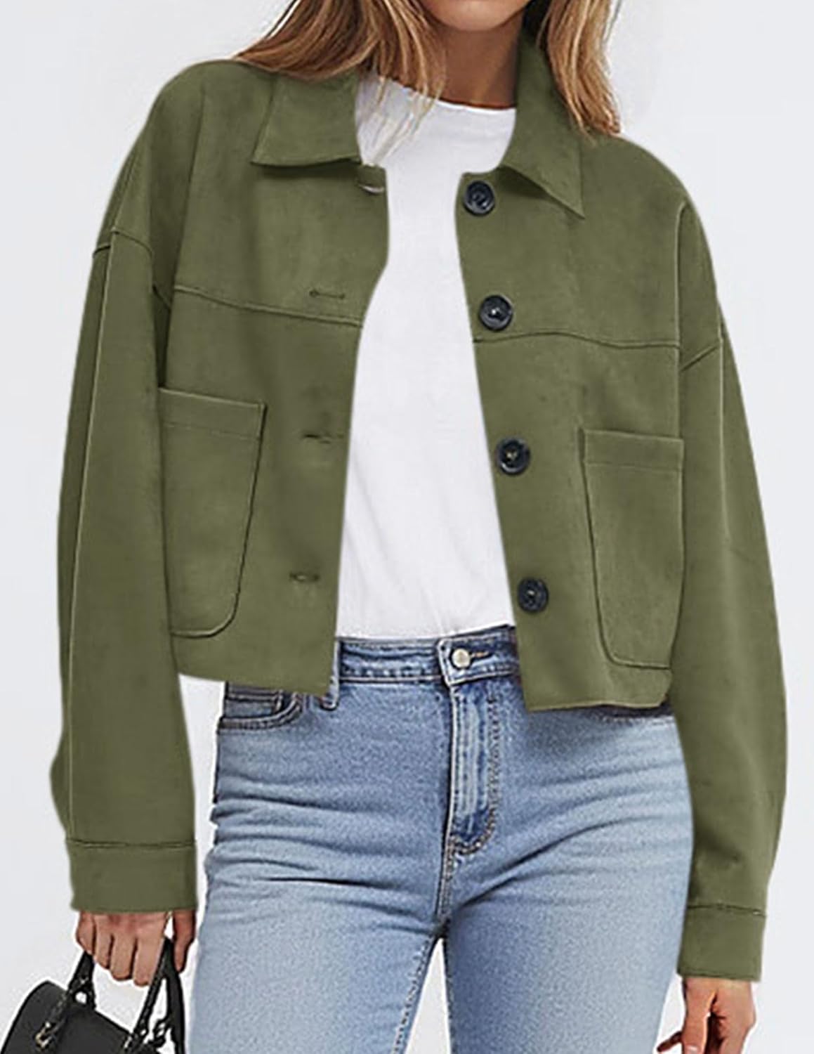 Women's Faux Suede Shirt-Style Jacket (Lightweight Cropped Fit) - Image 2