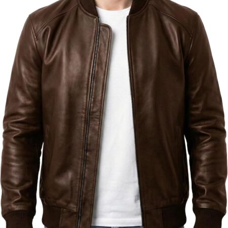Men's Varsity-Style Genuine Leather Bomber Jacket – Casual Sheepskin Biker Jacket