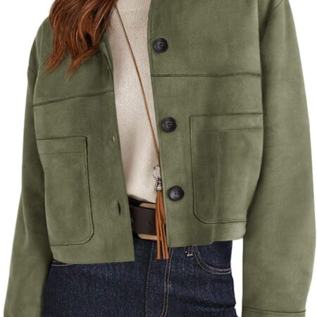 Women's Faux Suede Shirt-Style Jacket (Lightweight Cropped Fit)