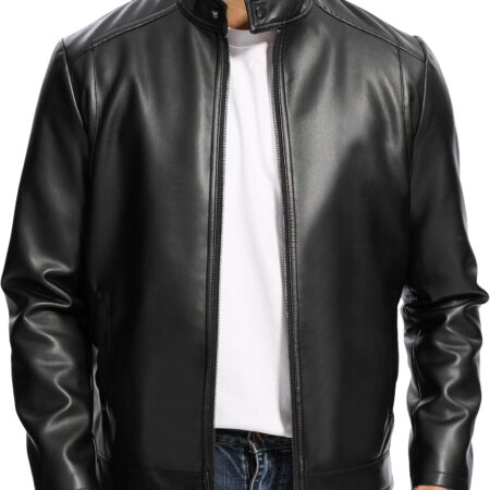Men's Lightweight Motorcycle Jacket – Stand-Collar Bomber Jacket (With Pockets And Zip Closure)
