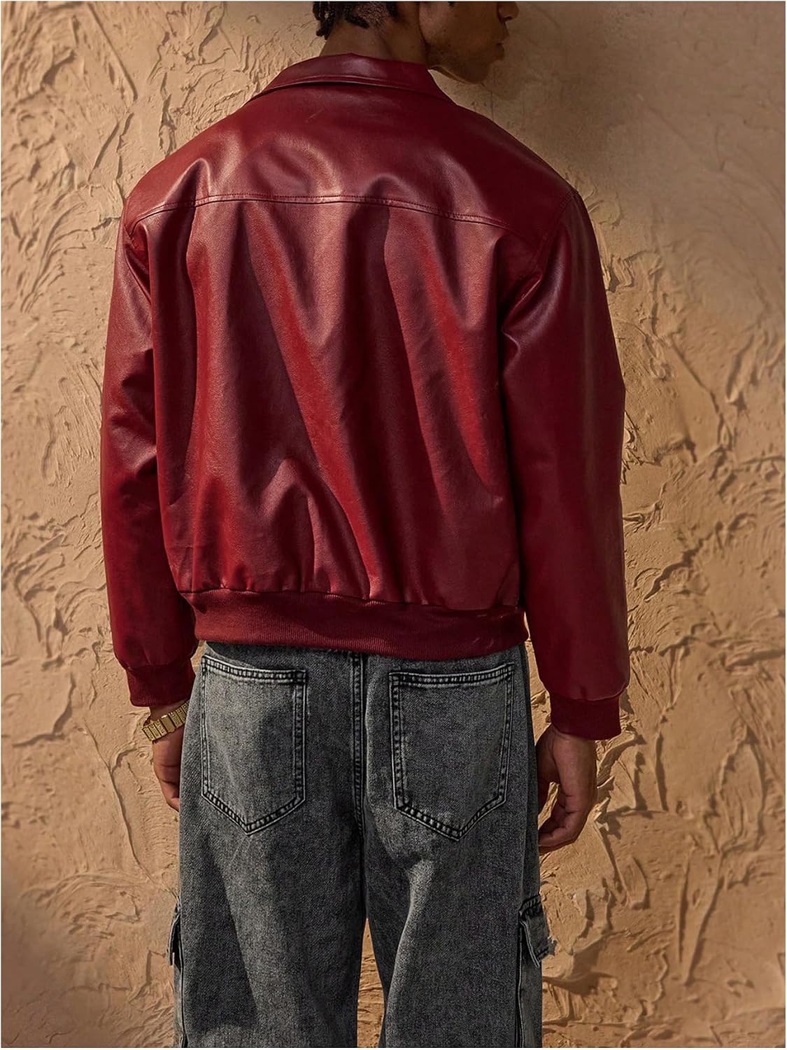 Men's Vintage Pu Leather Motorcycle Jacket – Street-Style Jacket With Stand Collar And Zip Closure - Image 2