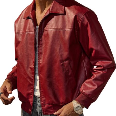 Men's Vintage Pu Leather Motorcycle Jacket – Street-Style Jacket With Stand Collar And Zip Closure