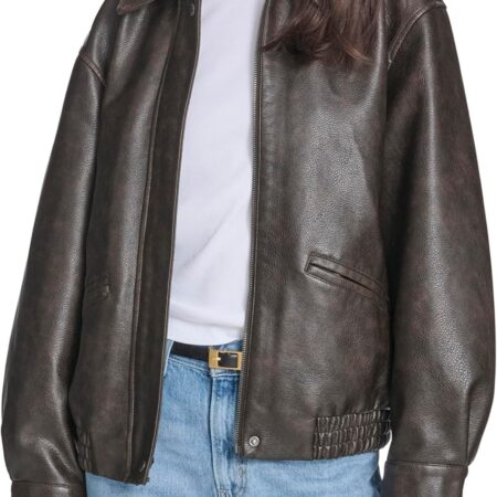 Women's Loose-Fit Faux Leather Bomber Jacket